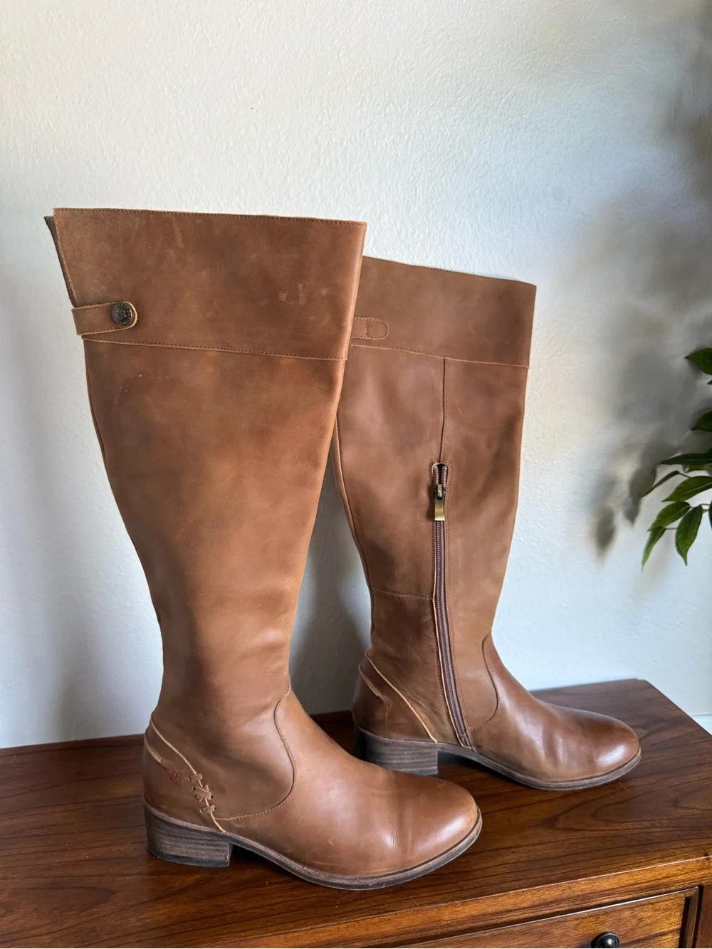 Joyfolie Genuine Leather Tall Hadley Boots in Camel Brown Women’s Size 8
